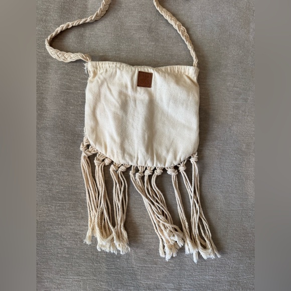 Billabong Cream Macrame Crossbody Bag – Boho Crochet Fringe Purse 100% Cotton - Picture 6 of 11